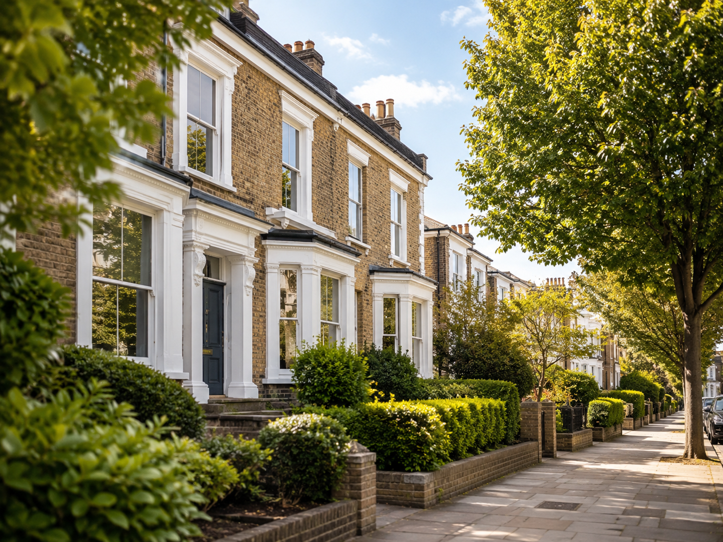 Attractive tree-lined residential street with period townhouses